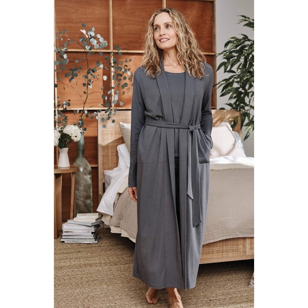 J.Jill Sleep Ultrasoft Shawl-Collar Robe Gray Cotton Modal Wrap 2X Plus Size